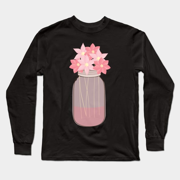 Mason Jar With Watercolor Flowers Bouquet Creative Art Long Sleeve T-Shirt by mangobanana